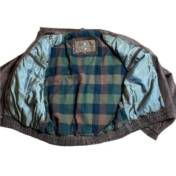 90s Vintage Joshua Ross Brown Leather Suede Bomber Jacket Flannel lined Large - Picture 5 of 8